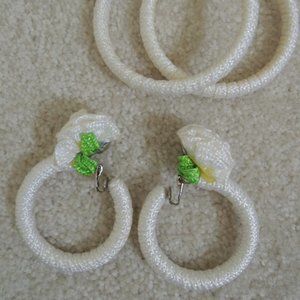 Bangle Bracelets + Matching Earrings White Fabric Carmen Miranda Style Jewelry